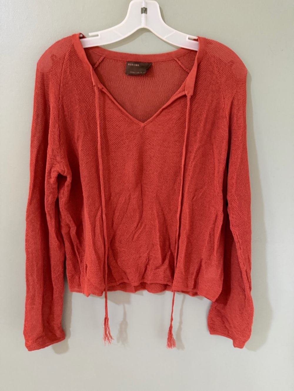 Kerisma tie-neck sweater features a lightweight, open-knit texture S/M